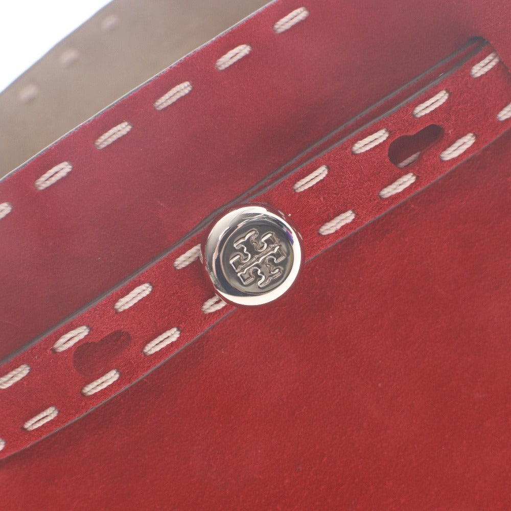 ■ TORY BURCH ハンドバッグ ショルダー付き 2way 鞄 ロミー スエード ピックステッチ バケット レディース レッド赤 袋,タグ付き