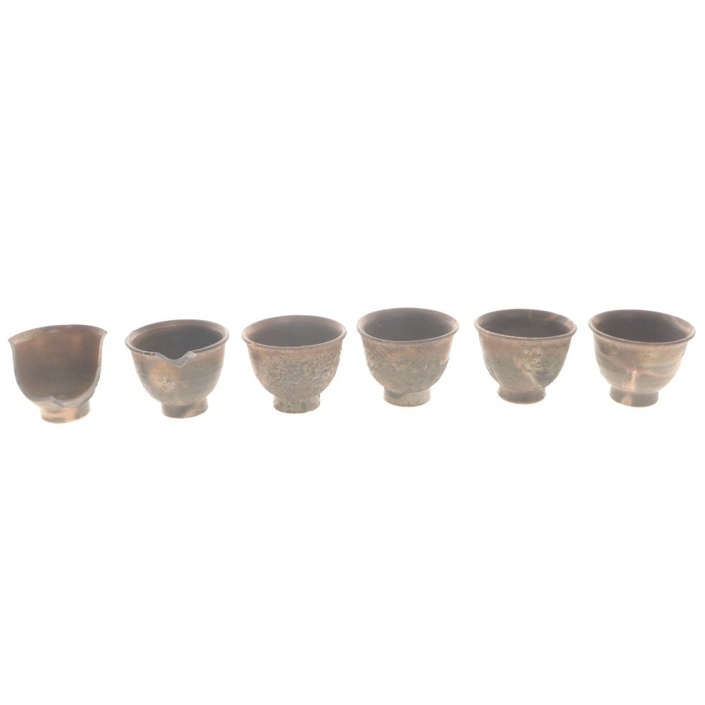 ■ Toho Bizen Ware Sencha Tea Set: Hohin/Teapot, Teacups, Cooling Bowl, Sencha Bowls, Ceramic, with Original Box, Imperfect