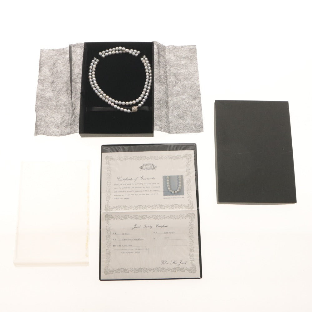 ■ Pearl Necklace Jewelry BL6441 Black-Pearl-Necklace Semi-Round With Gemstone Certificate/Warranty Value Star Jewel Weight 76g With Accessories