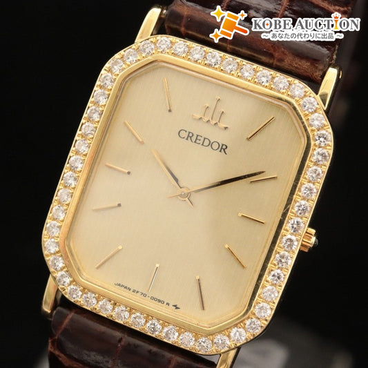 ■ SEIKO セイコー 腕時計 CREDOR クレドール 2F70-5060 クォーツ スクエア ダイヤベゼル 18KT 刻印 23.6g レディース ゴールド