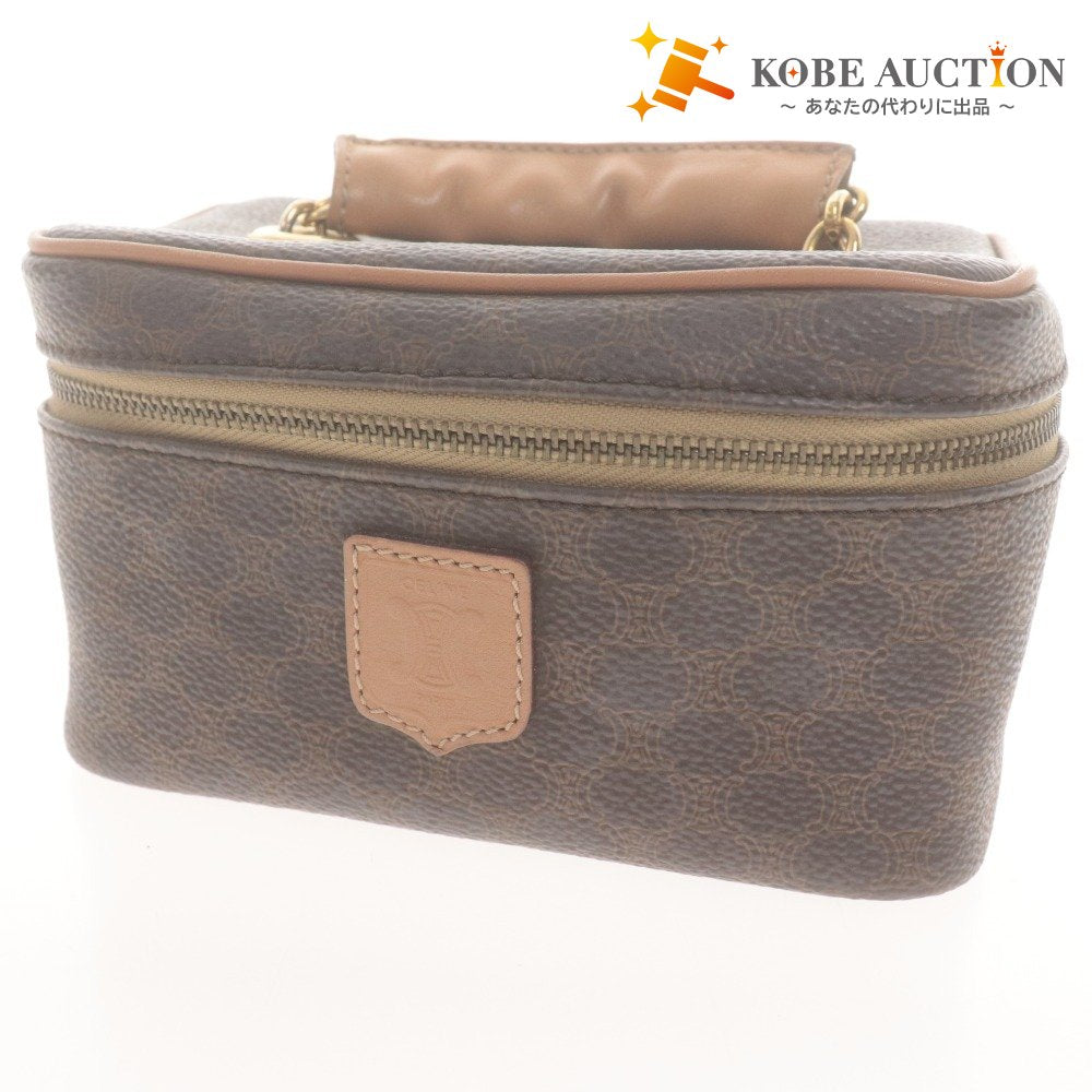 ■ CELINE Vanity Bag Makeup Pouch Handbag Zipper Gold Hardware for Women Dark Brown