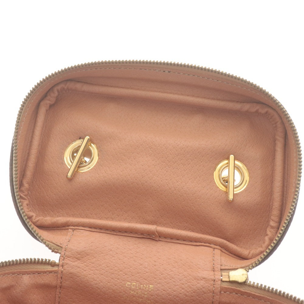 ■ CELINE Vanity Bag Makeup Pouch Handbag Zipper Gold Hardware for Women Dark Brown